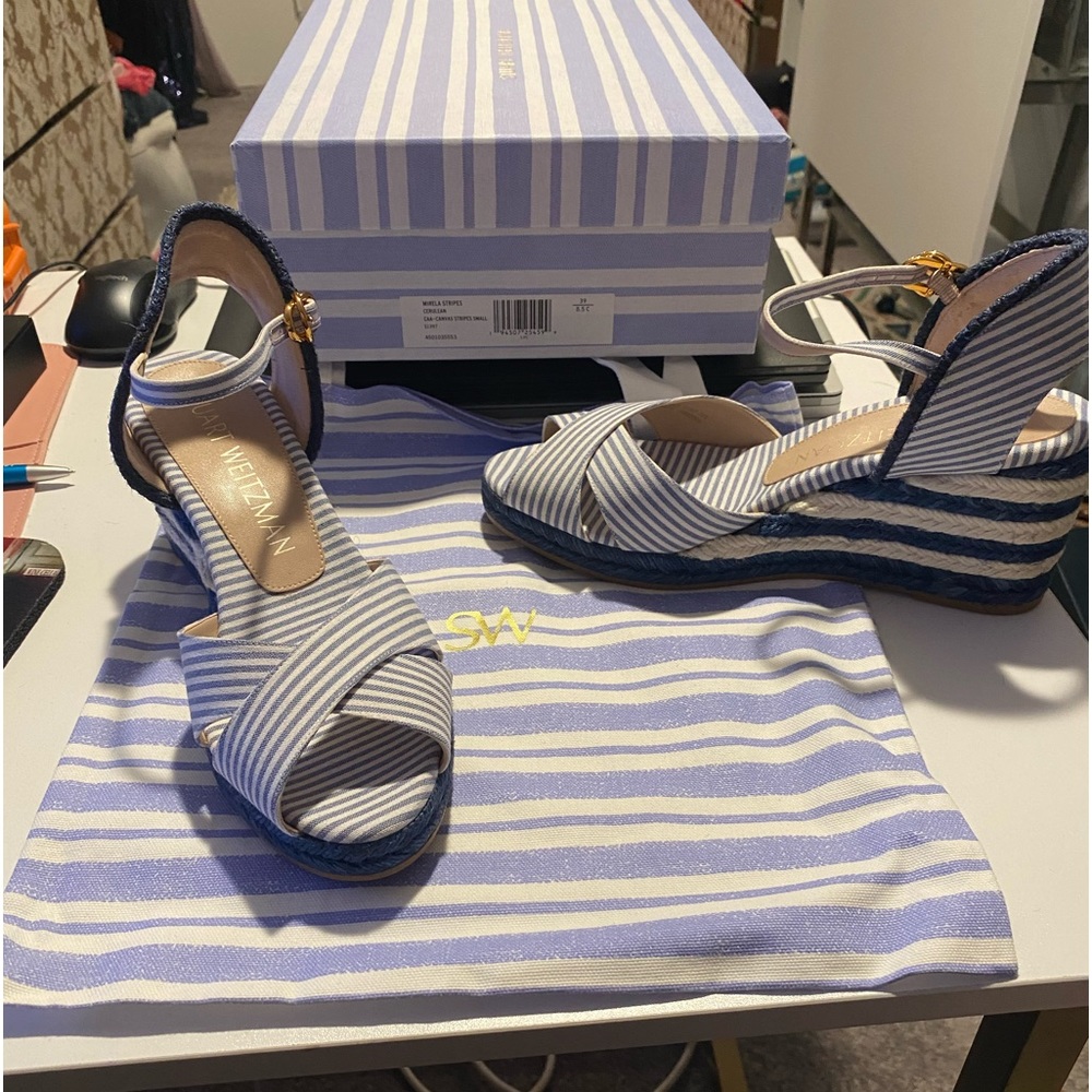Brand New size 8.5 Stuart Weitzman Mirela Stripes wedges
